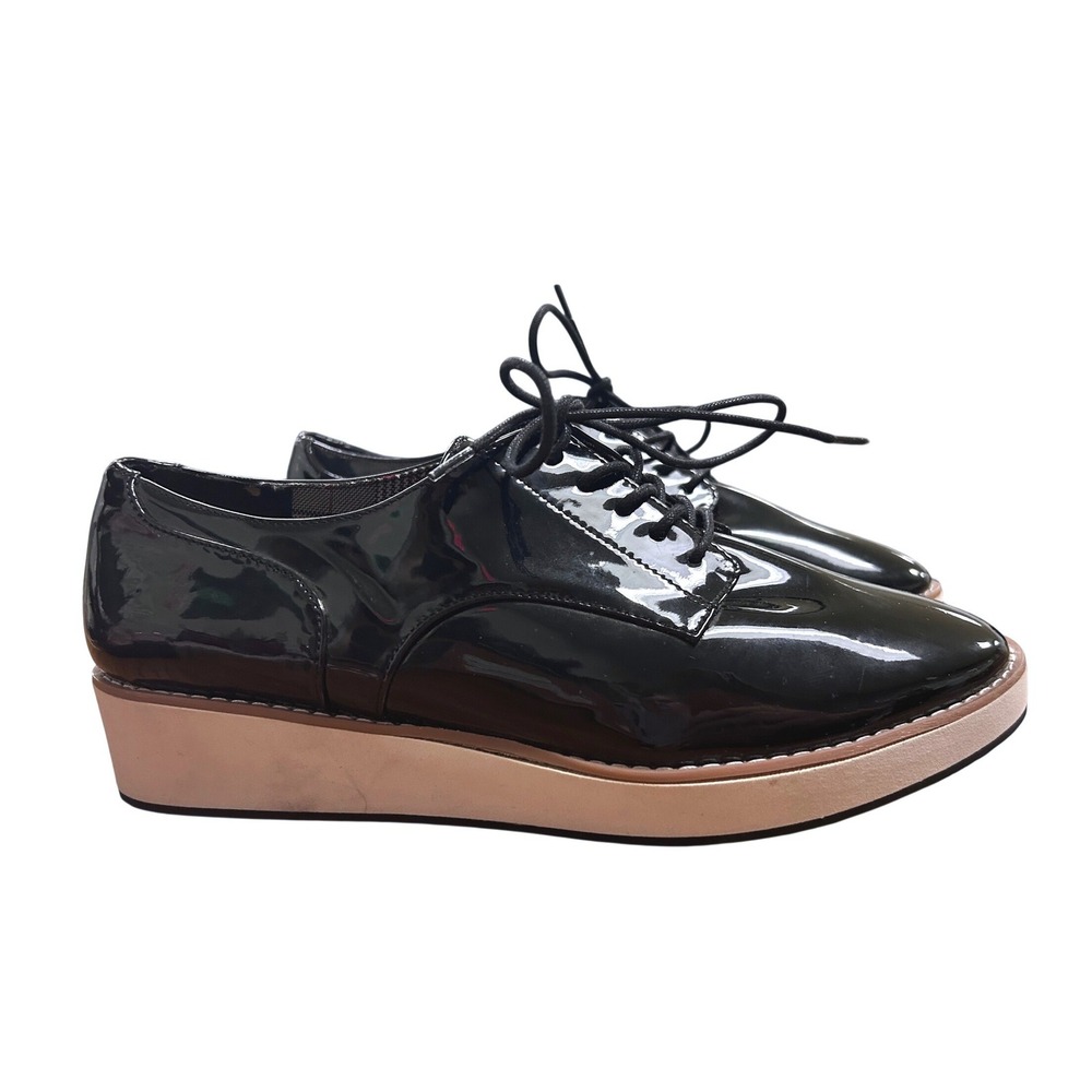 Apt 9 Womens Black Patent Leather Platform Oxford Shoes Preppy Goth 10 Medium